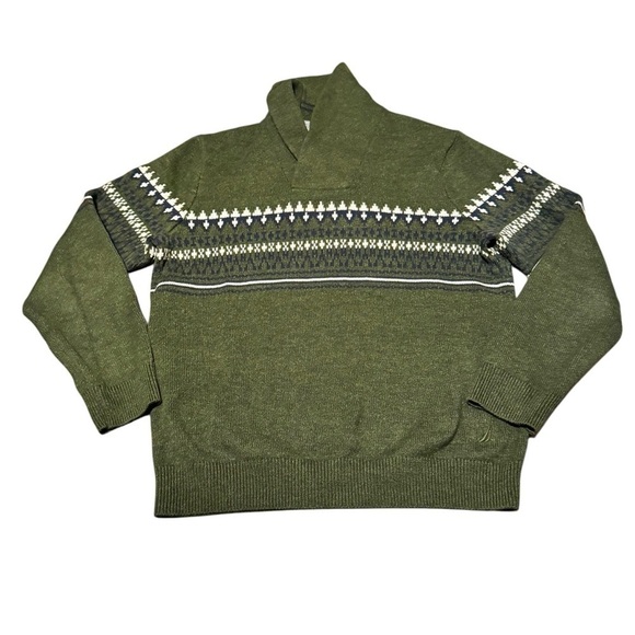 Nautica Men’s Large Green Cotton Cowl Neck Pullover Sweater – Classic Fall Layer - Picture 6 of 6